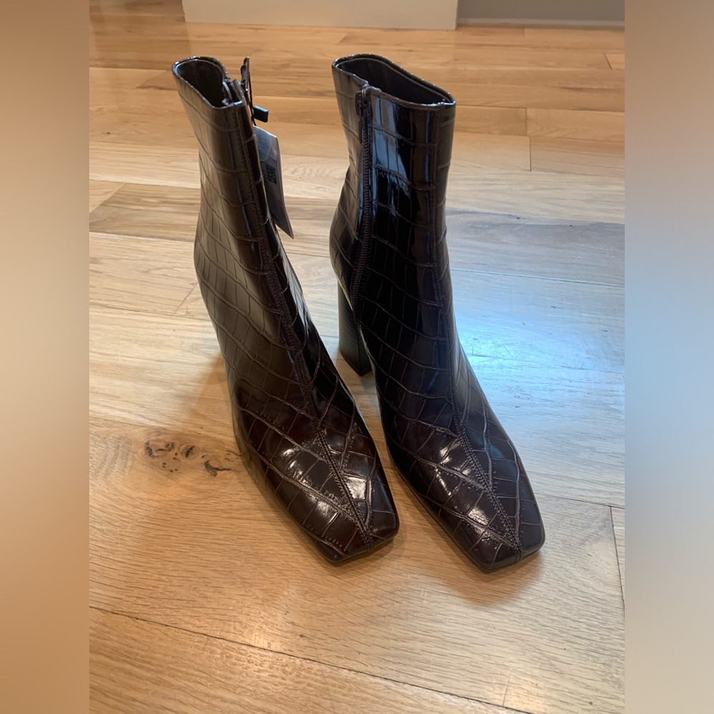 Mango MNG Women’s Croc-Effect Ankle Boots Brown Size 7 / 38 NWT